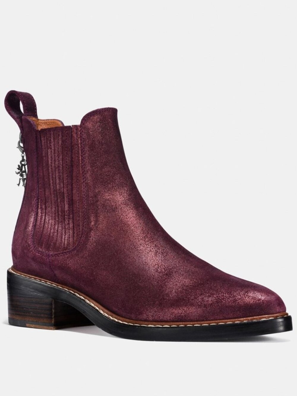 Coach Bowery Burgundy Red Sparkle Pointed Toe Ankle Booties Size 7.5